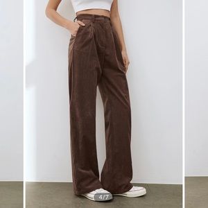 Commense High Waisted Pleated Corduroy Relaxed Pants